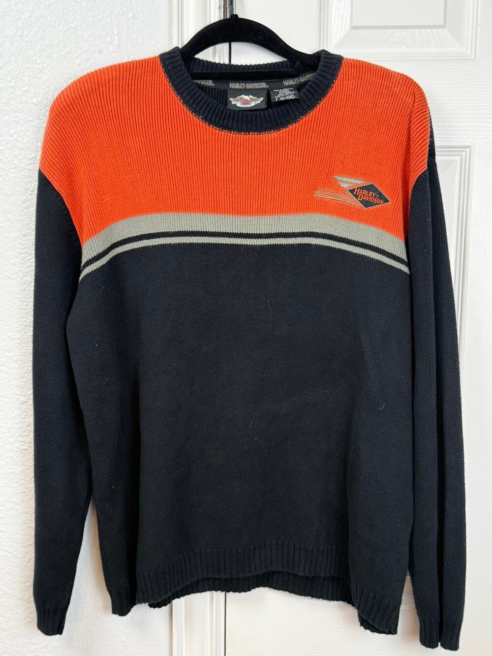 Vintage Harley-Davidson Knit Sweater Men’s Large Orange Black Cotton